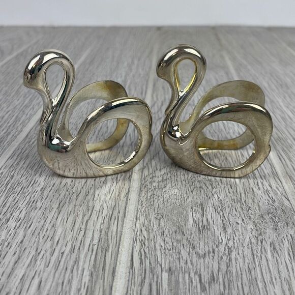 International Silver Company Vintage Swan Napkin Ring Silver Plated Set of 2 - Picture 2 of 6
